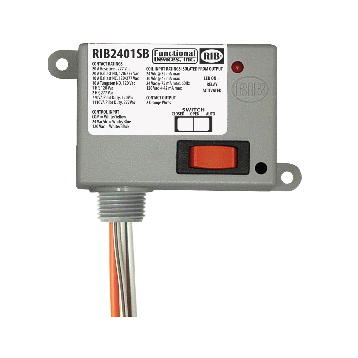 RIB2401SB RIB2401SB Functional Devices Enclosed Relay 20 Amp SPST-N/O + fro