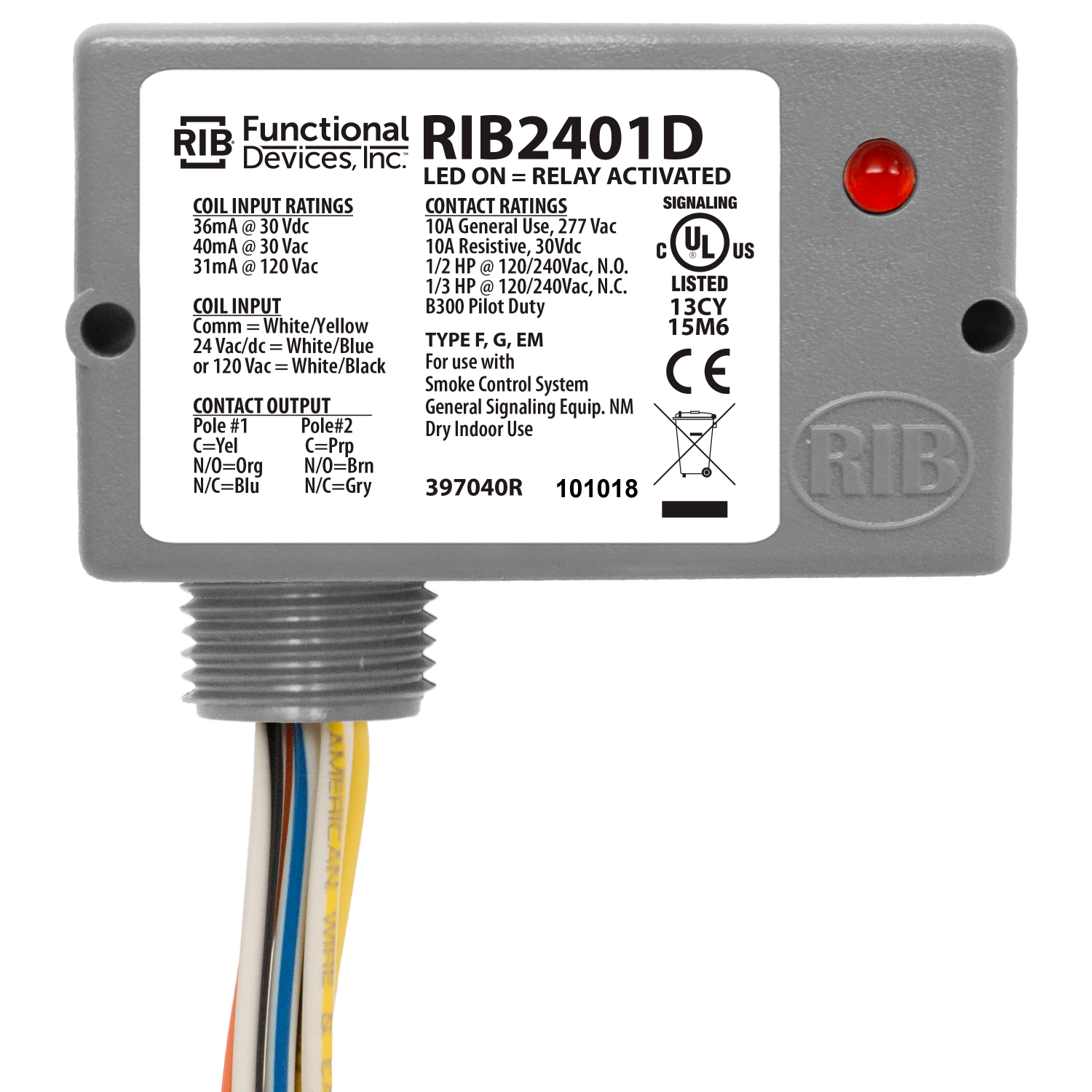 RIB2401D RIB2401D Functional Devices Enclosed Pilot Relay 10 Amp DPDT from