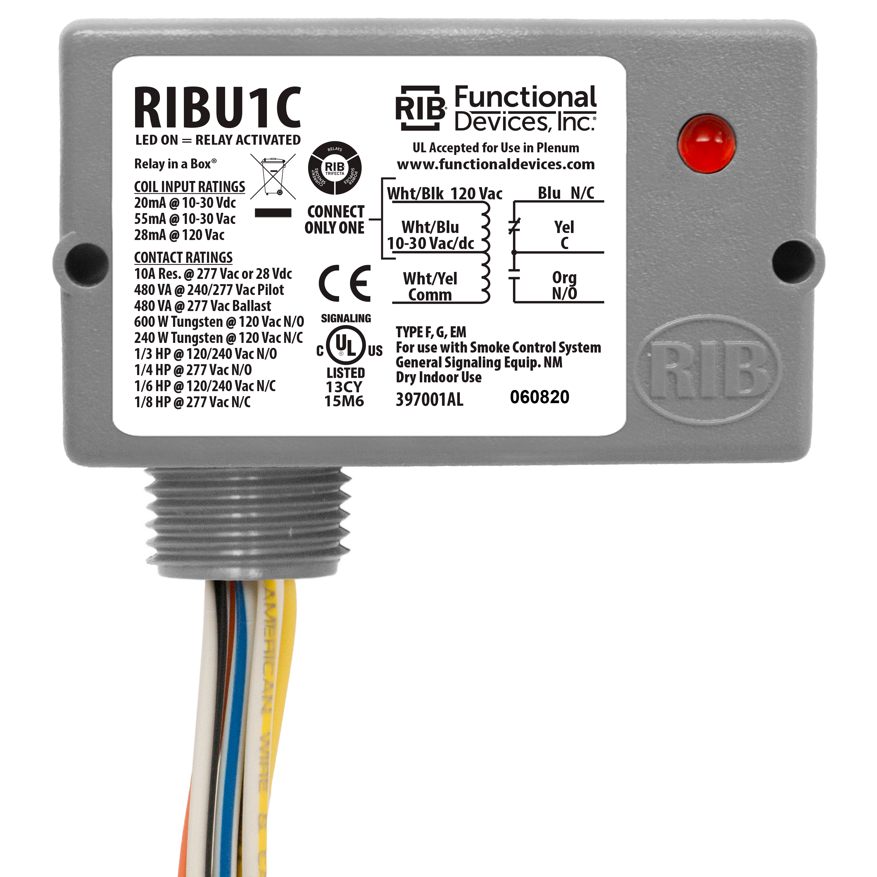 RIBU1C RIBU1C Funtional Devices Spud Mounted Relay. SPDT With Led from FUNC