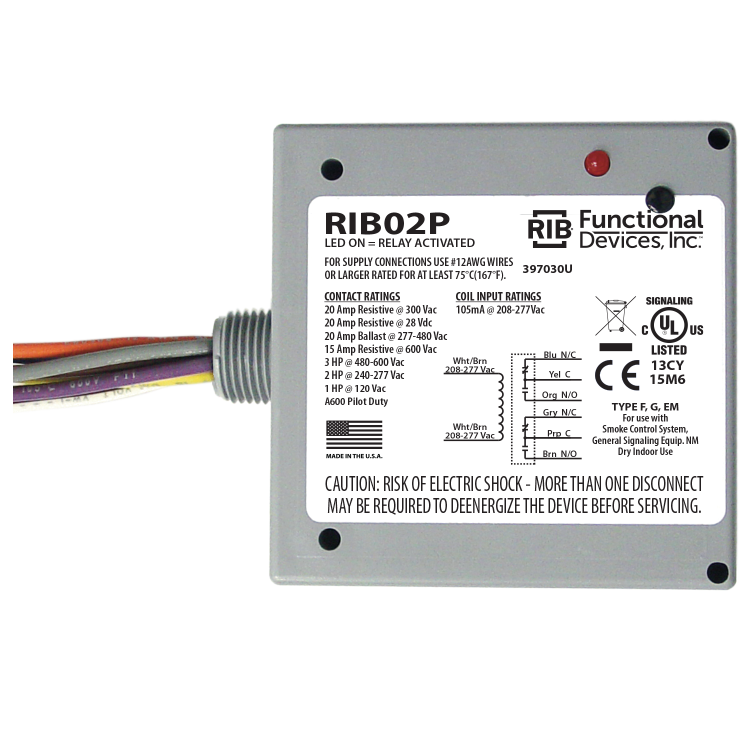 RIB02P RIB02P Functional Devices DPDT relay. 208-277 coil. 20 amps. from Bu