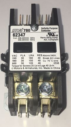 62347 62347 Mars M62347 Two pole contactor, A2L rated, from Building HVAC