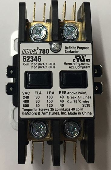 62346 62346 Mars M62346 A2L Two pole contactor. 120 volt from Building HVAC